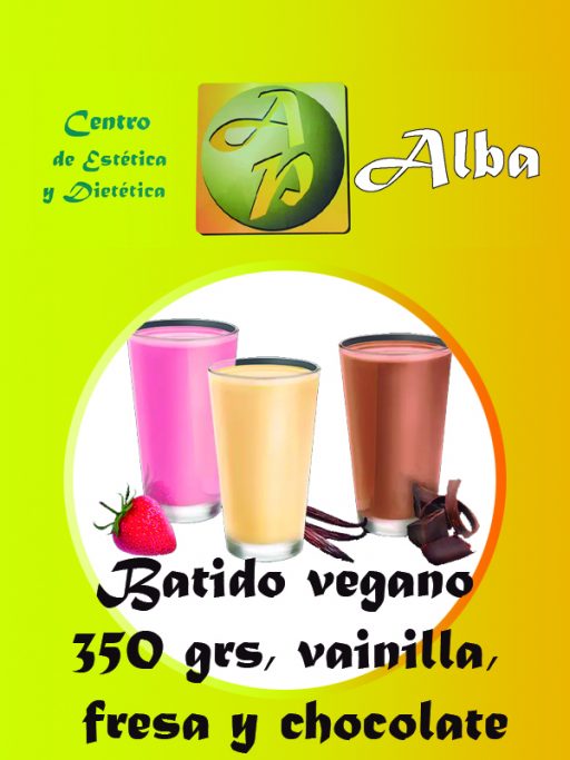 Batido vegano 350 grs, vainilla, fresa y chocolate